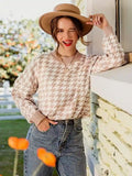 Boho Beige Houndstooth Sweater