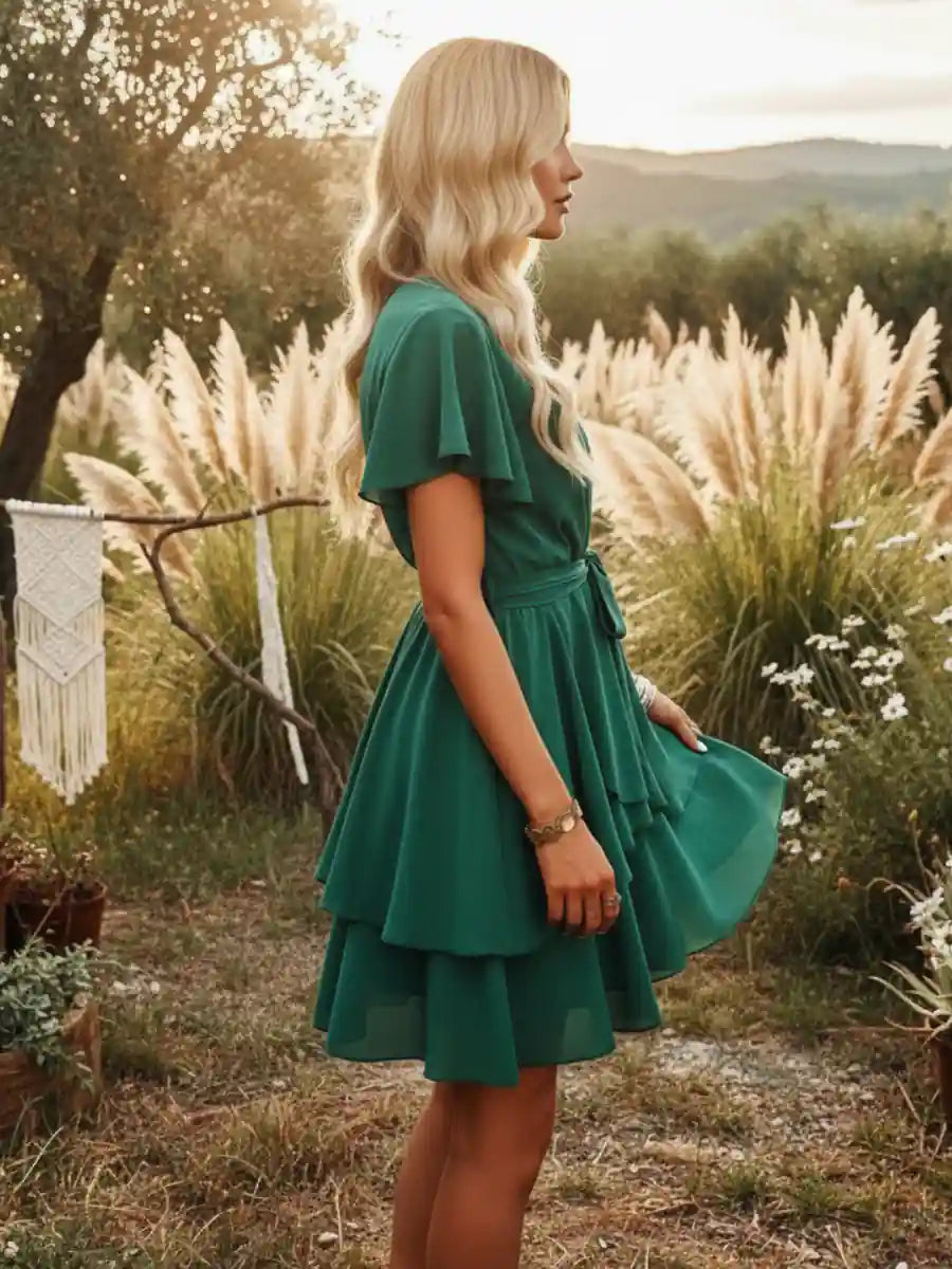 Boho Mini Dress in Emerald Green