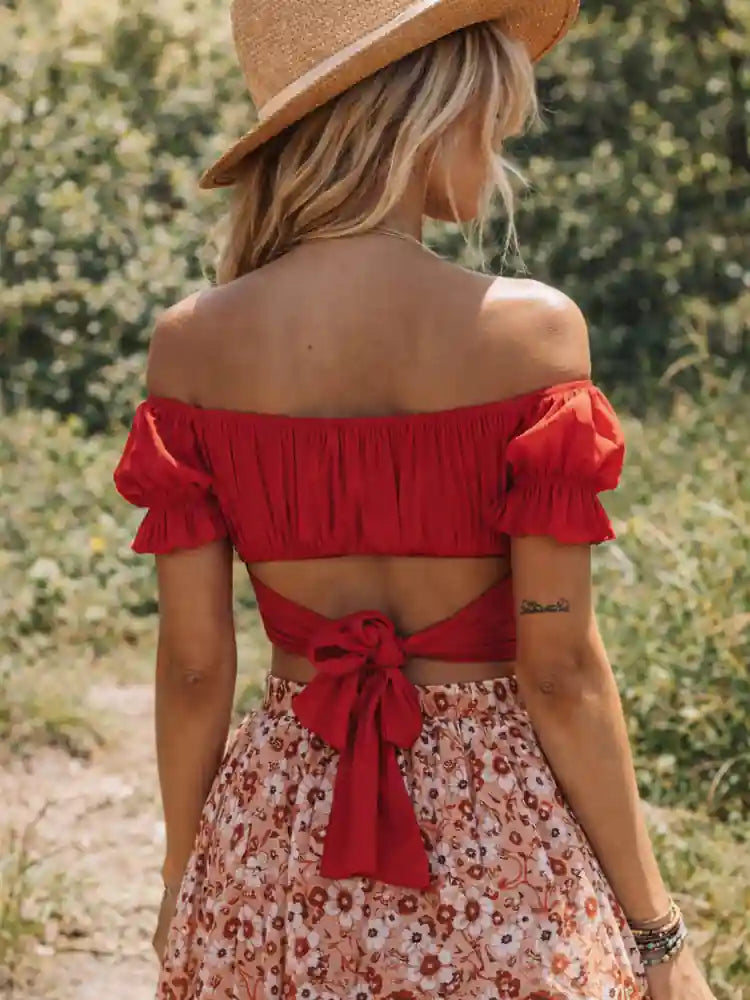 Boho Romantic Red Crop Top