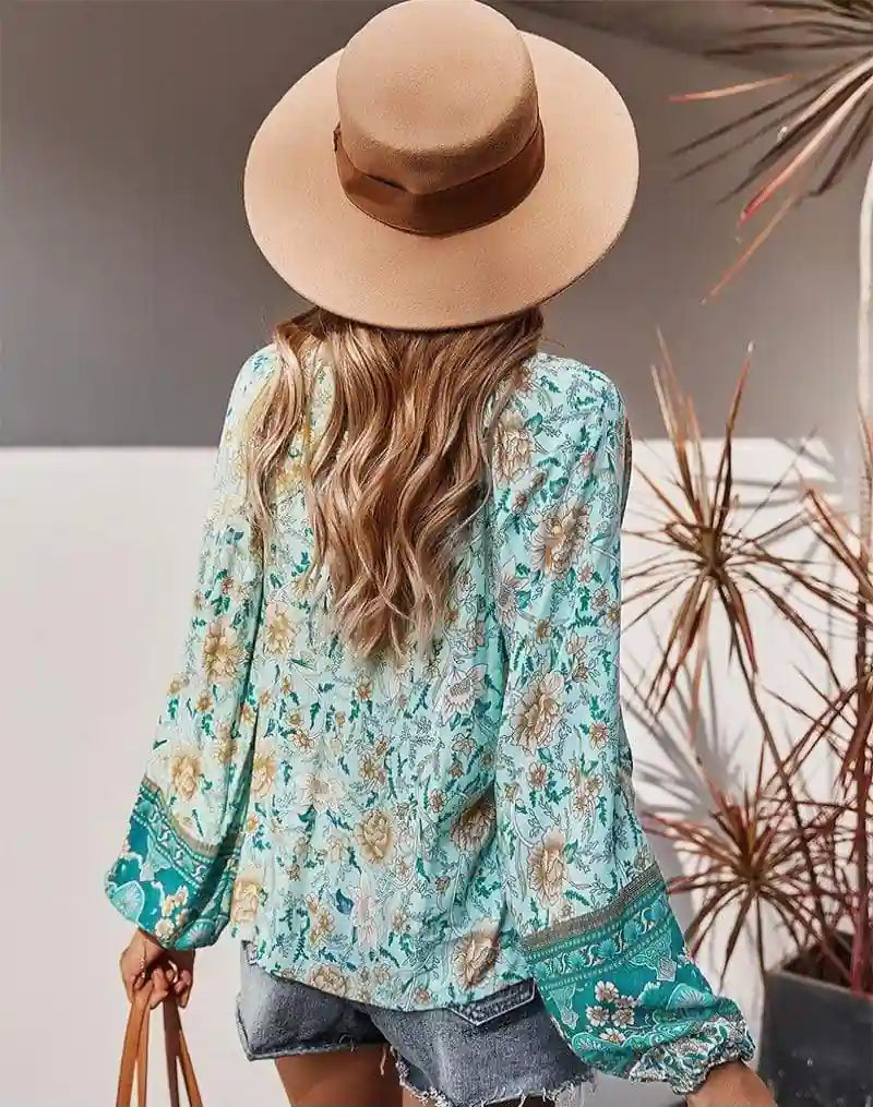 Boho Spring Blue-Green Blouse