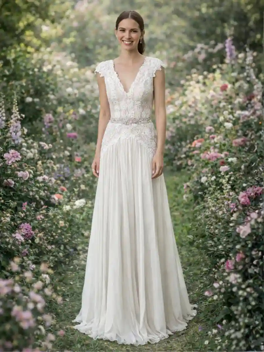 Boho V-Neck Wedding Dress