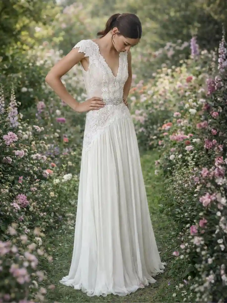 Boho V-Neck Wedding Dress