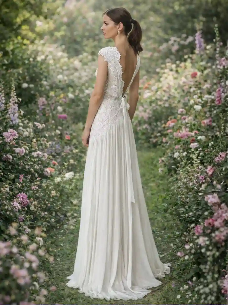 Boho V-Neck Wedding Dress