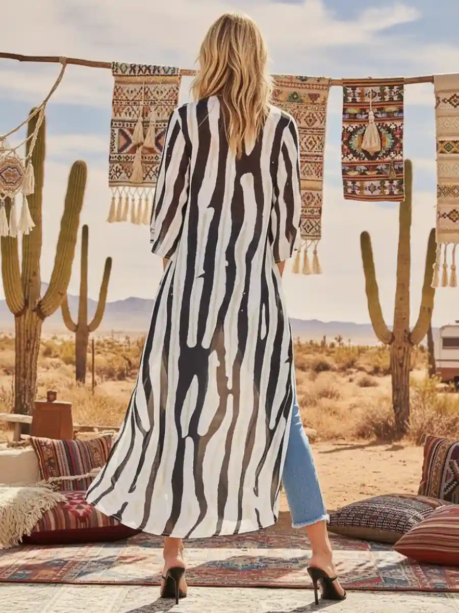 Boho Zebra Print Beach Kimono Dress