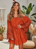 Hippie Bohemian Mini Dress in Red