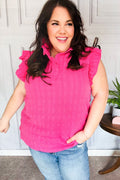 Pink Textured Ruffle Mock Neck Top