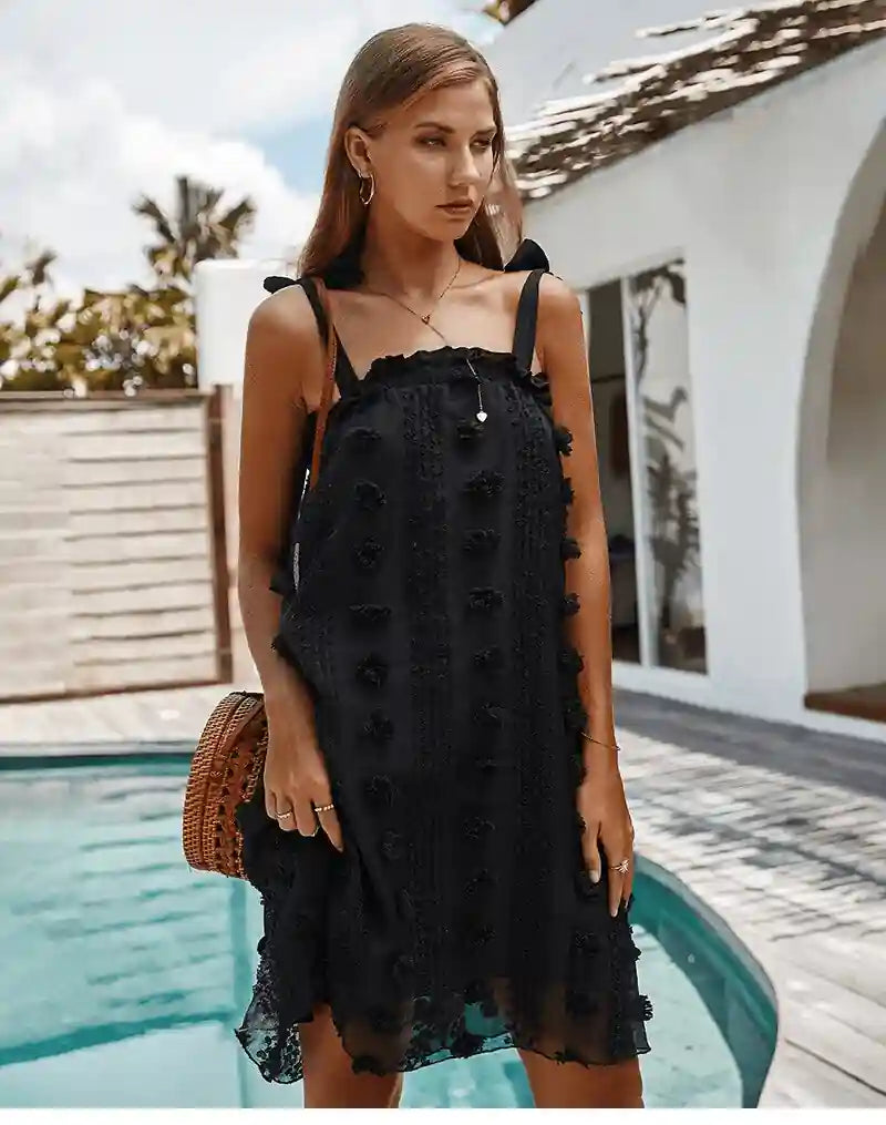 Mini Embroidered Dress in Black
