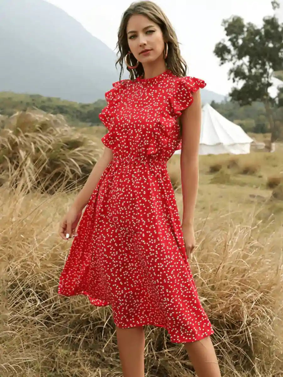 Red Boho Midi Dress