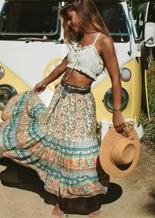 Summer Maxi Skirt Boho Floral