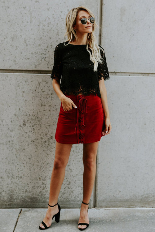 Round Neck Lace Short Sleeve Top - 3 Colors