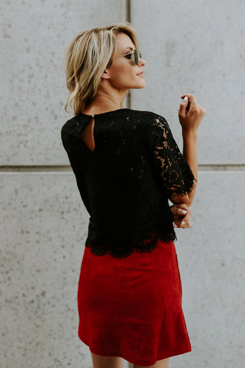 Round Neck Lace Short Sleeve Top - 3 Colors