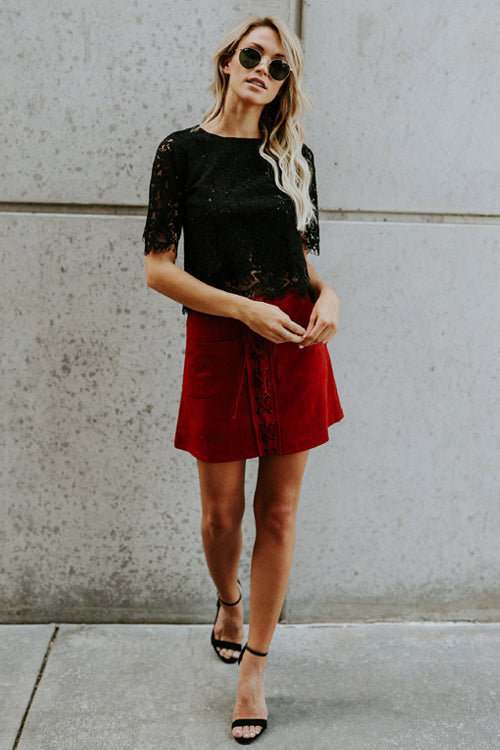 Round Neck Lace Short Sleeve Top - 3 Colors