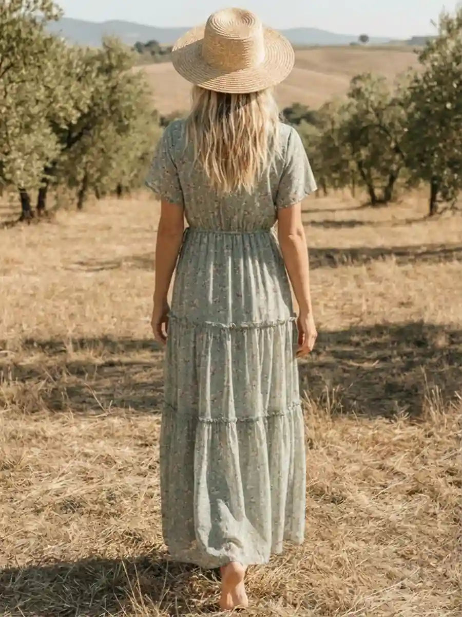 Vintage Green Boho Dress