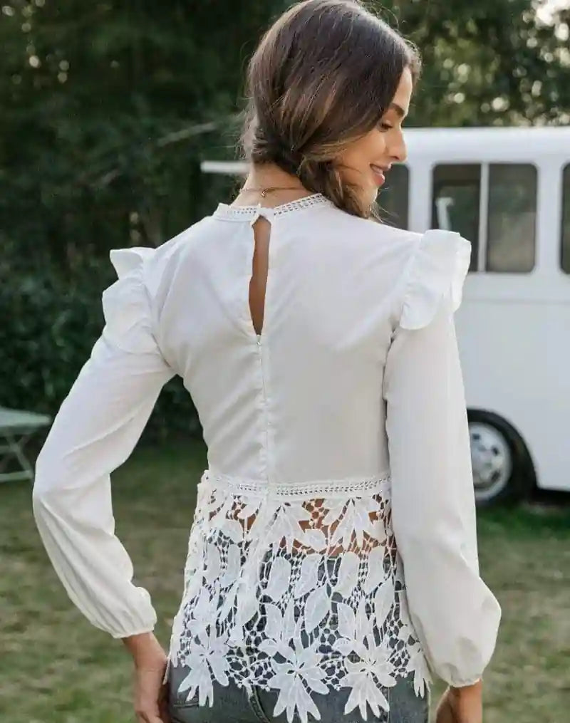 White Boho Blouse Long Sleeve