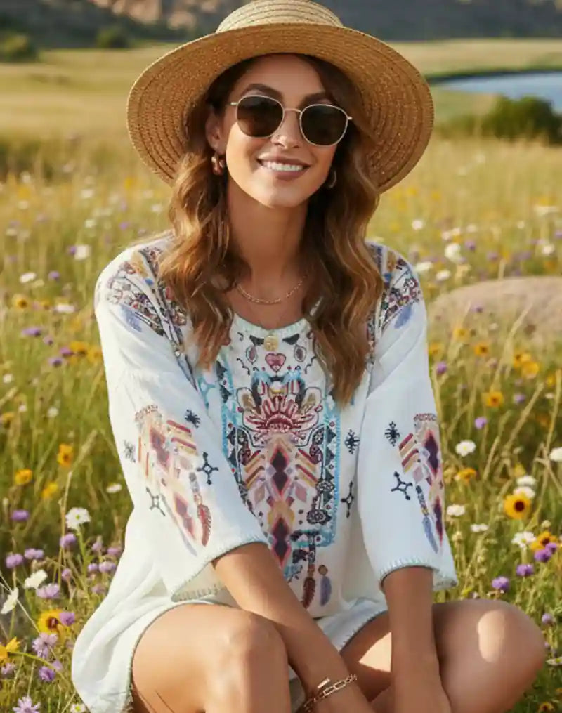 Womens White Boho Blouse