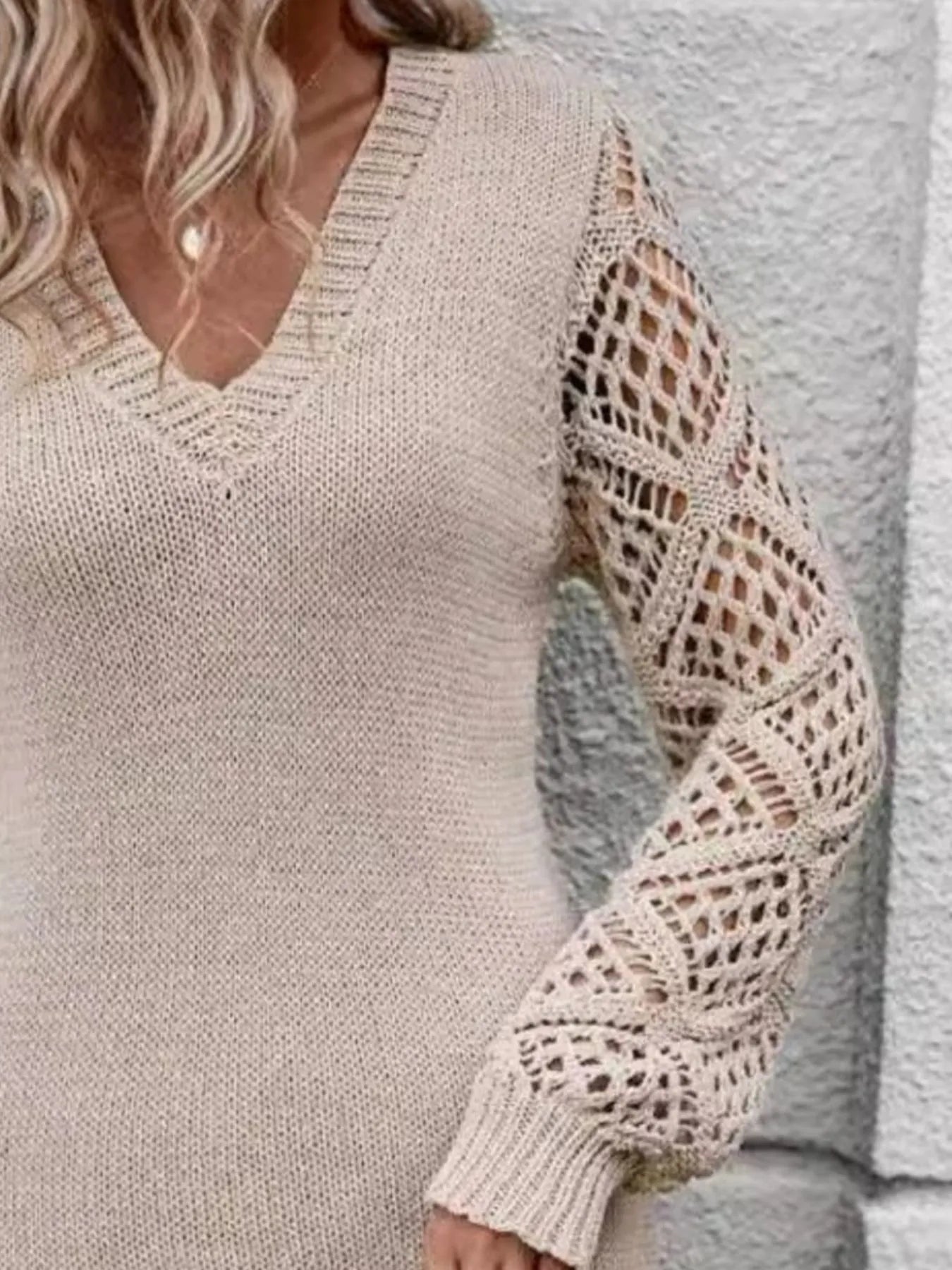 V-Neck Hollow Out Sleeve Sweater Dress