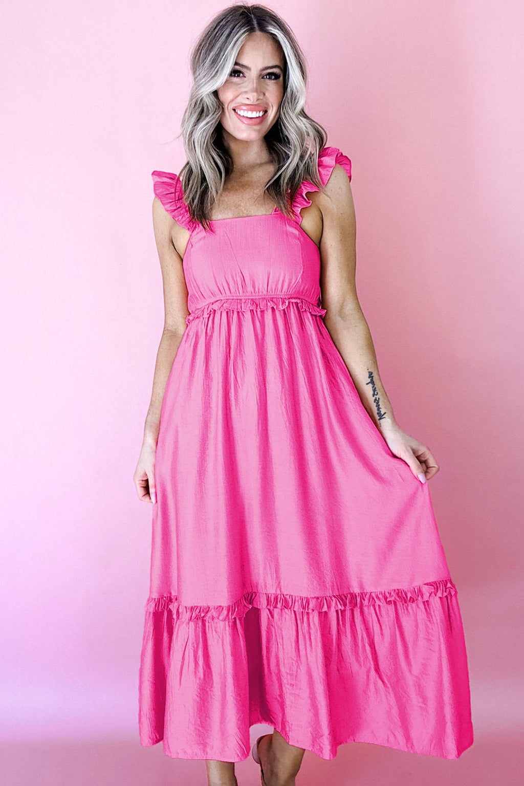 Ruffle Trim Sleeveless Maxi Dress
