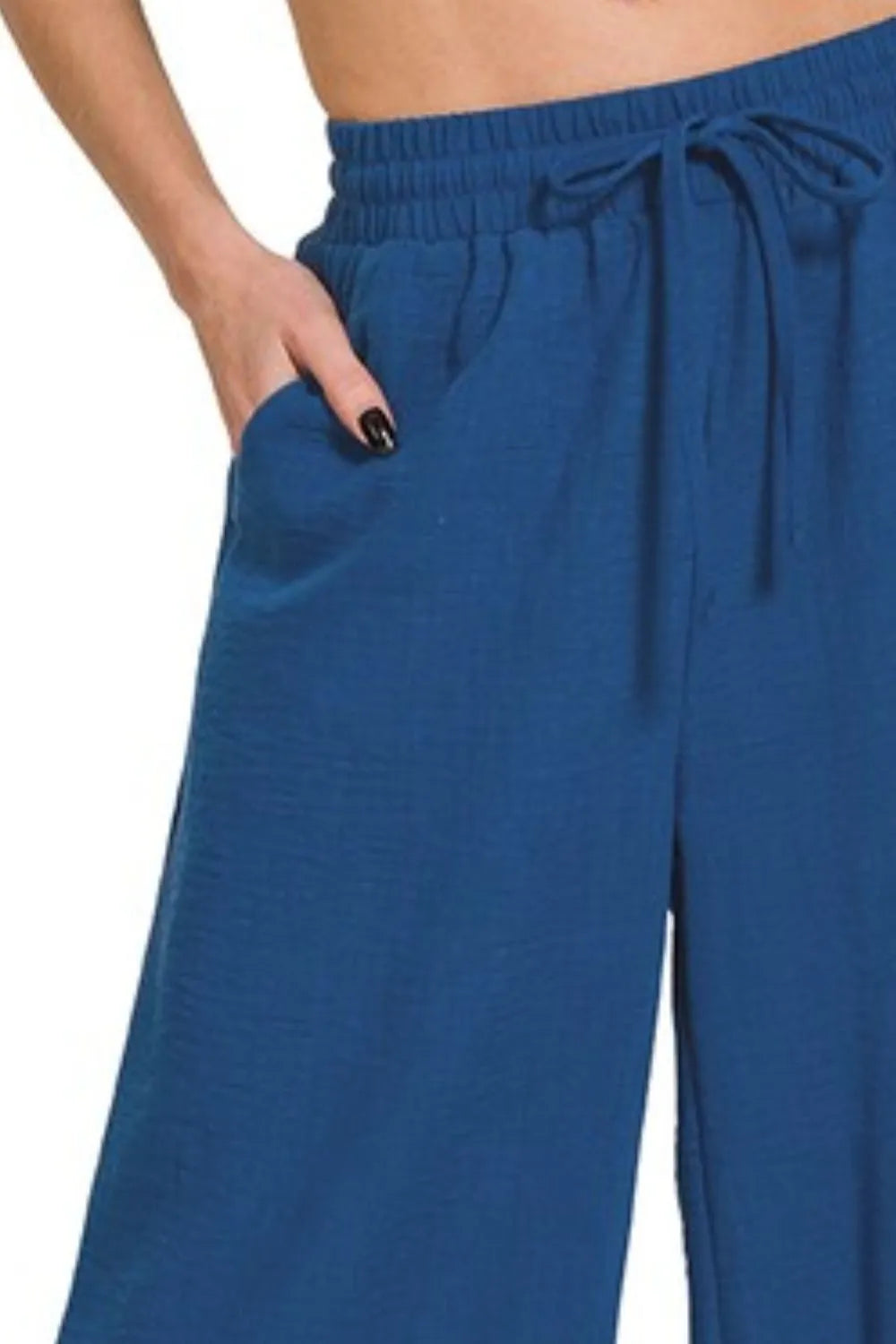 Woven Crepe Elastic Band Waist Cropped Pants