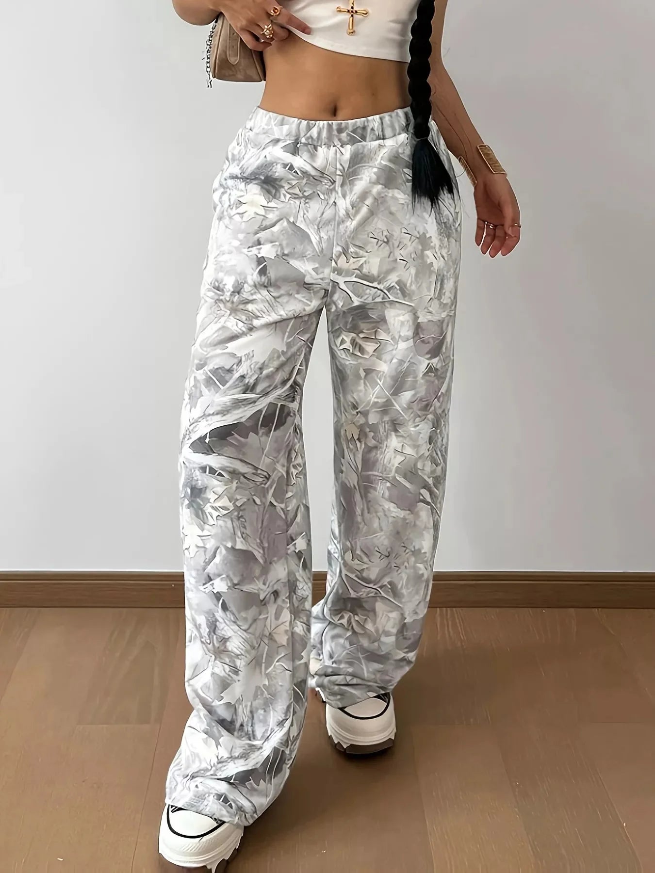 Abstract Print Wide Leg Pants