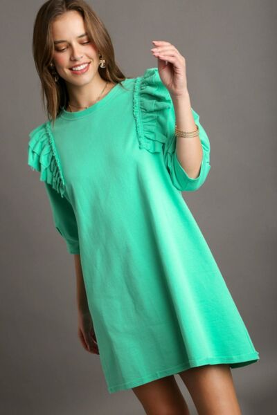 Full Size French Terry Ruffles Sleeve with Pleats Plus Size