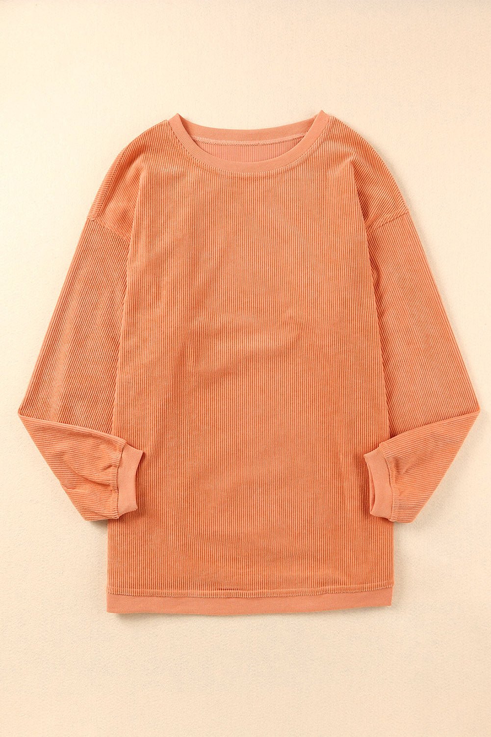 Apricot Drop Shoulder Rib Knit Oversized Sweatshirt