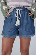 Ashleigh Blue Raw Hem Drawstring High Waist Denim Shorts