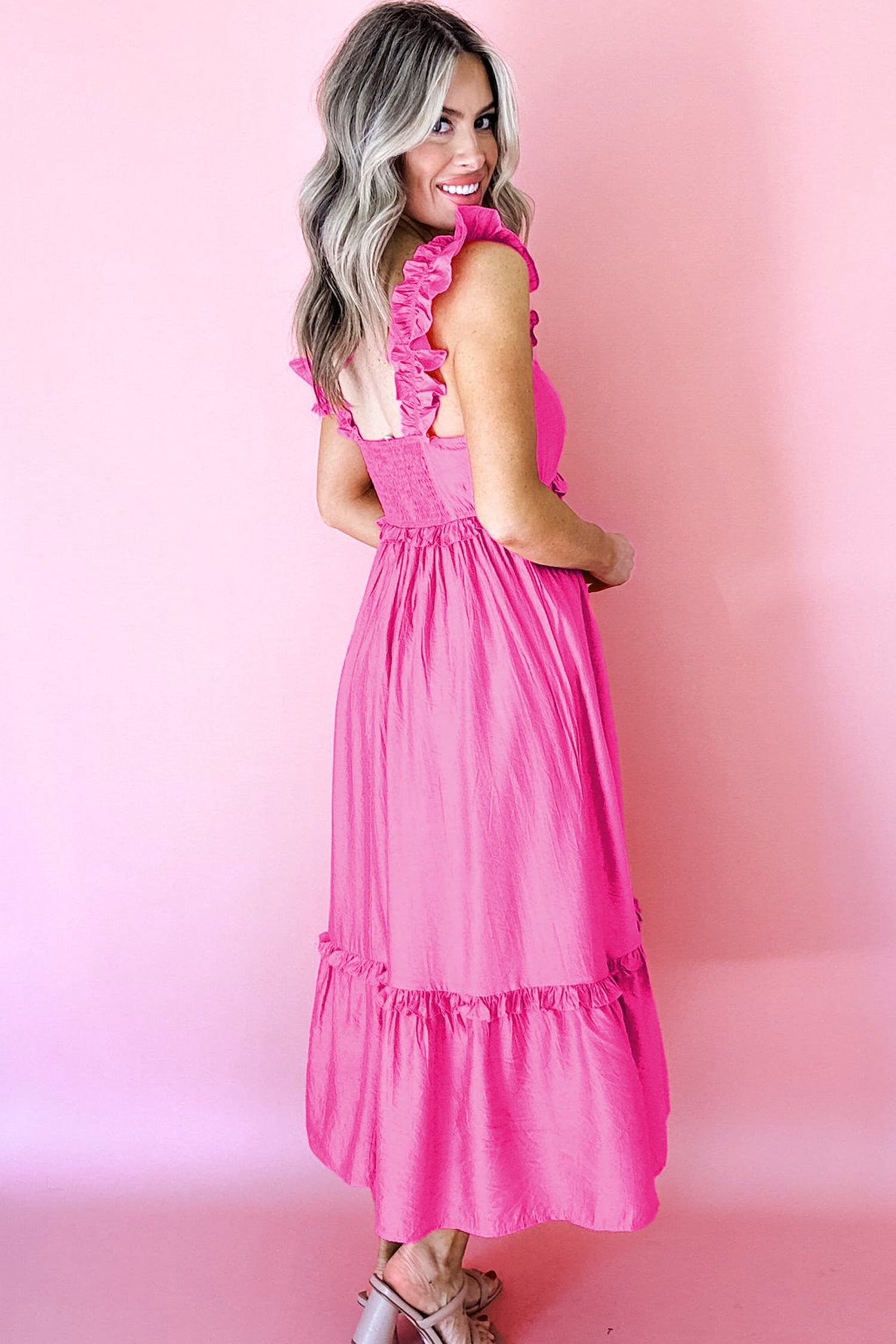 Ruffle Trim Sleeveless Maxi Dress