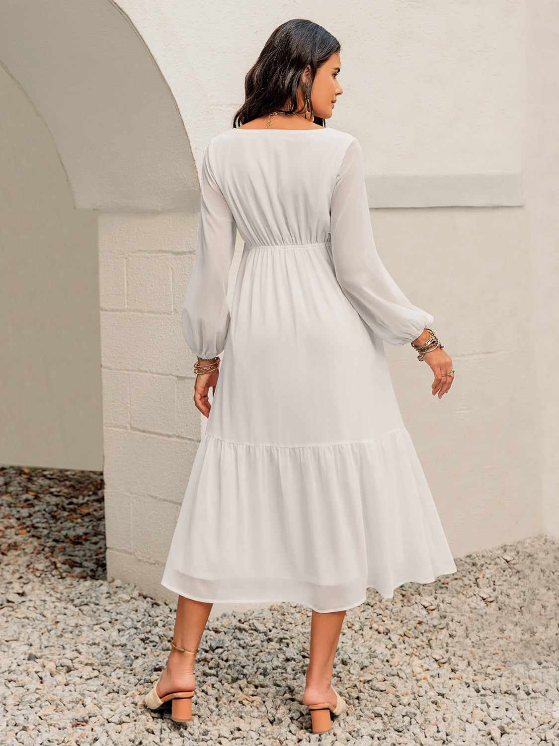 Printed Square Neck Balloon Sleeve Dress