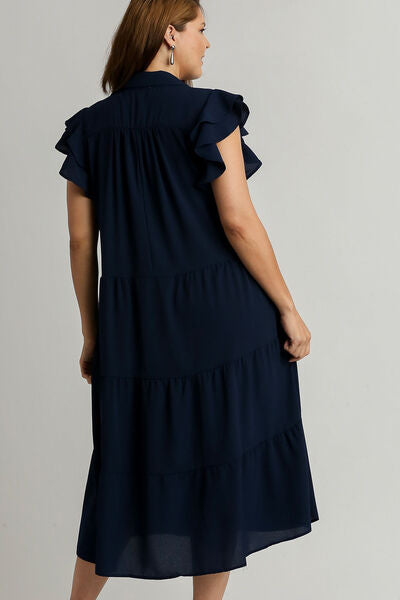 Full Size Johnny Collar Ruffle Cap Sleeve Tiered Dress Plus Size
