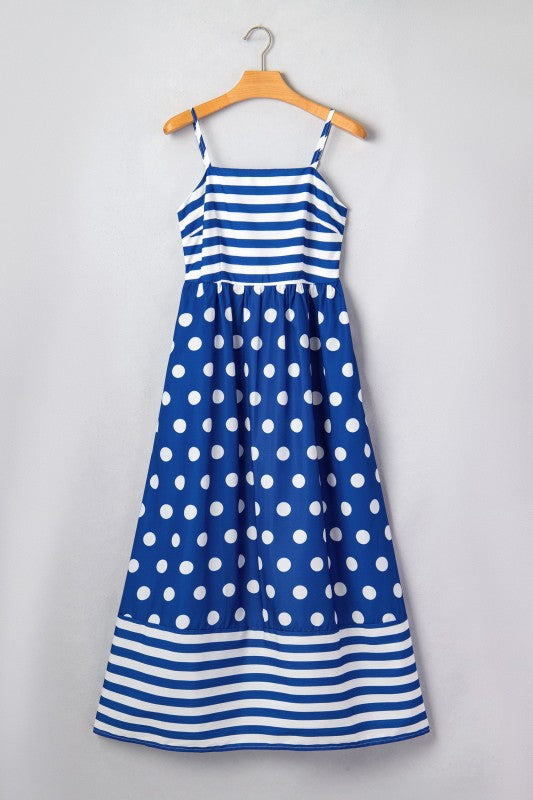 Stripe Polka Dot Patchwork High Waist Maxi Dress