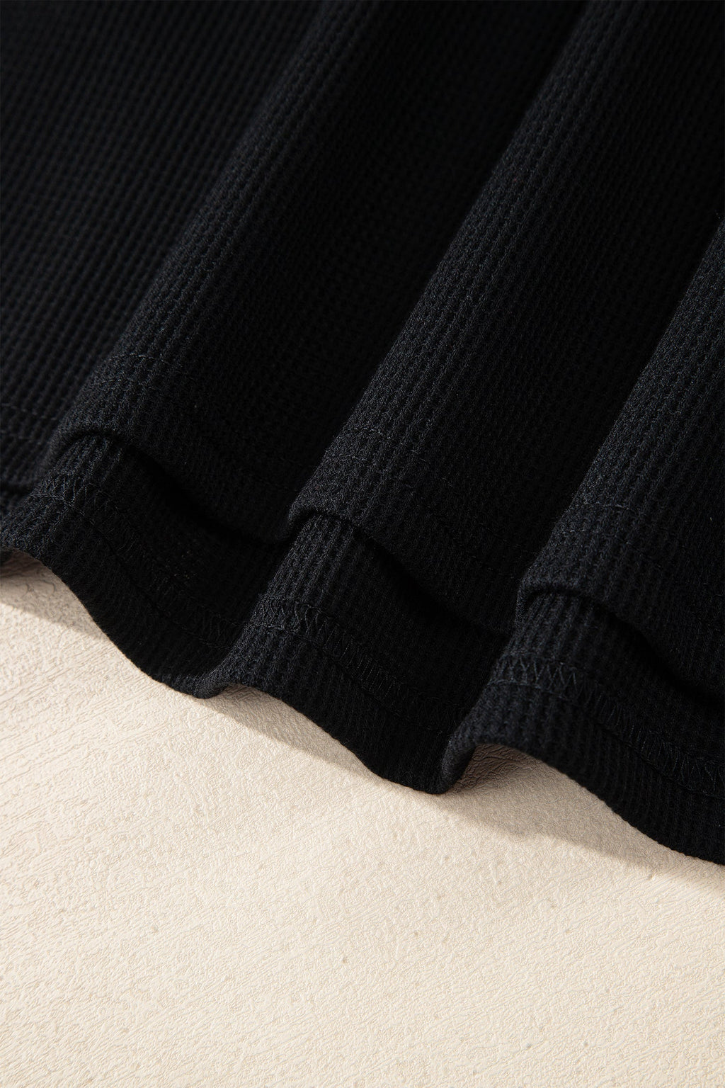 Black Waffle Knit Denim Contrast Trim Patchwork Button Polo Tee Dress