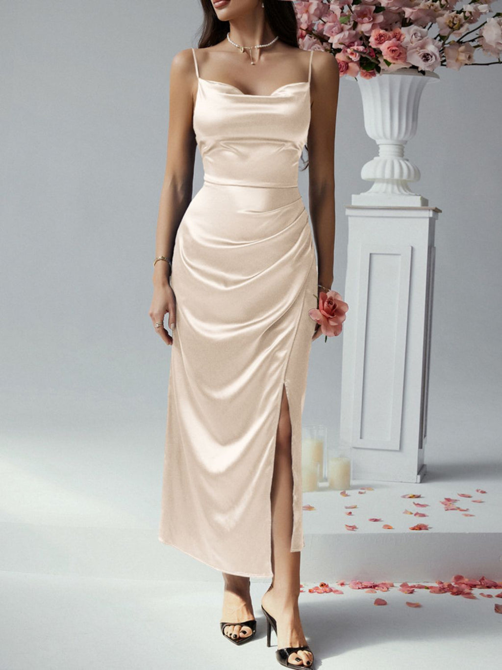 Slit Ruched Maxi Cami Dress