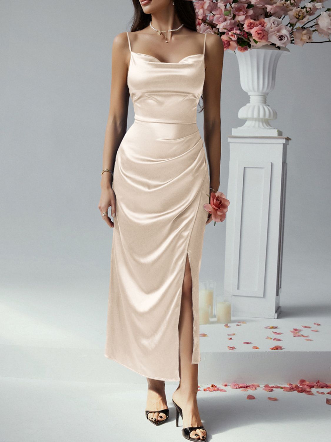 Slit Ruched Maxi Cami Dress