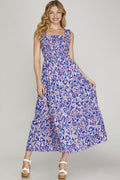 Full Size Smocked Printed Wide Strap Tiered Dress Plus Size