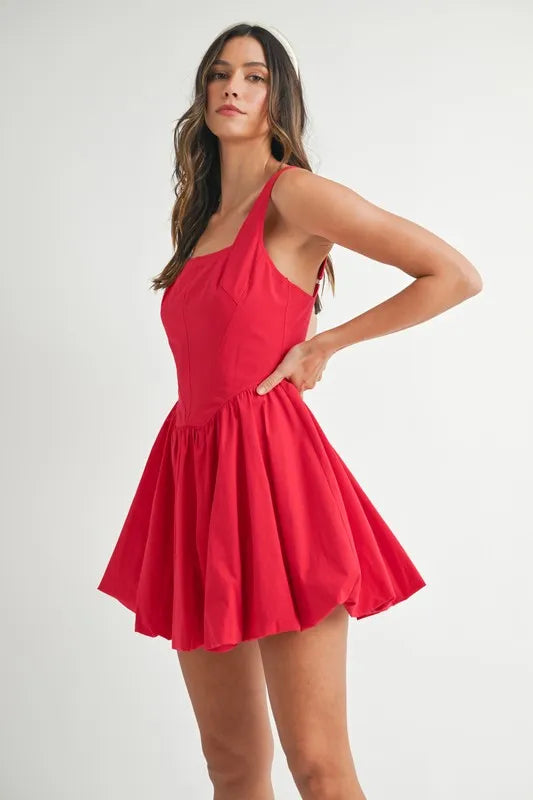 Square Neckline Bubble Mini Dress