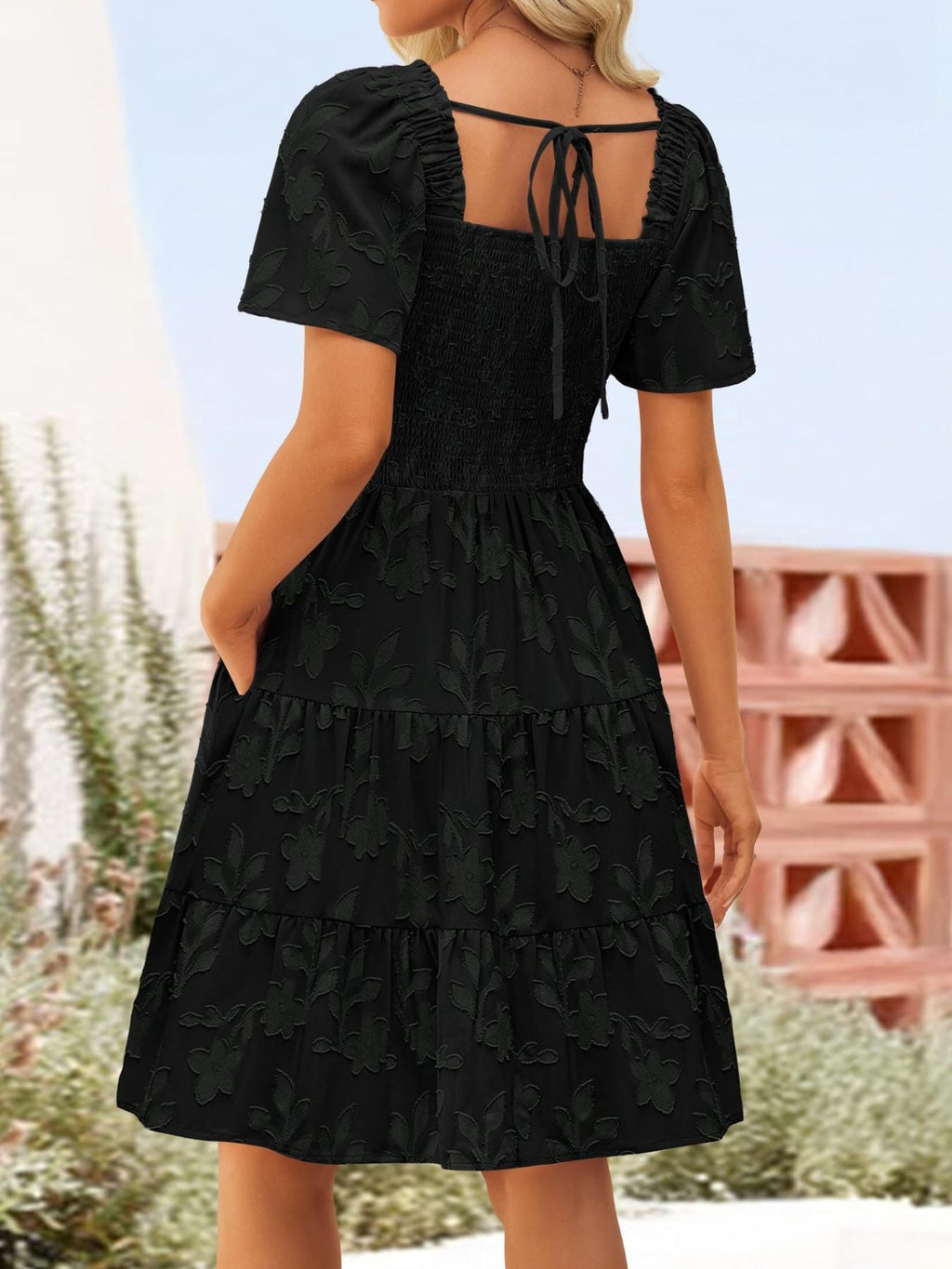 Tiered Square Neck Short Sleeve Dress