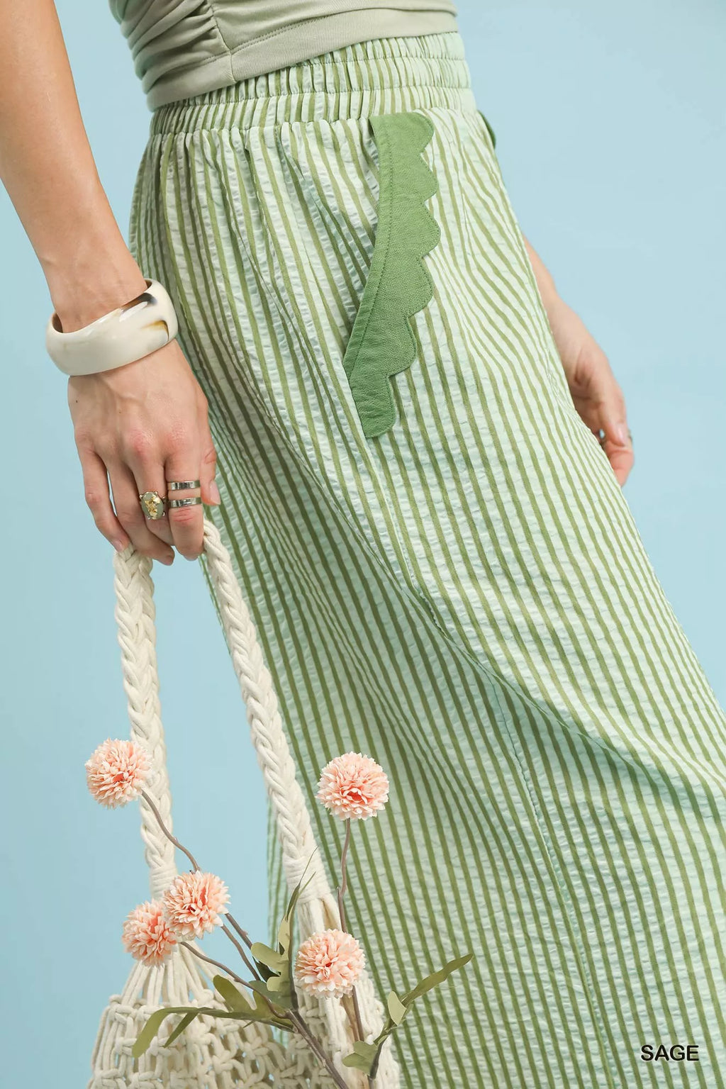 Stripe Scallop Hem Wide Leg Pants