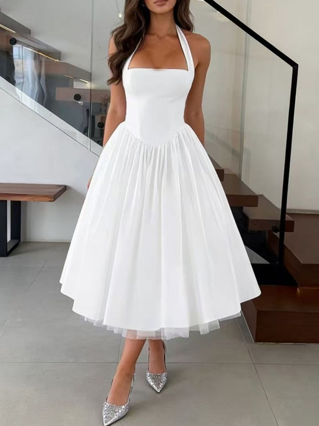Halter Neck A-Line Midi Dress
