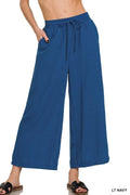 Woven Crepe Elastic Band Waist Cropped Pants