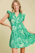 Full Size Printed Ruffle Cap Sleeve Babydoll Dress Plus Size