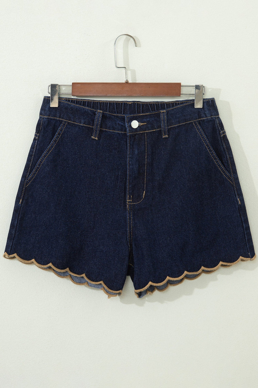 Black Embroidered Scalloped Trim Relaxed Denim Shorts