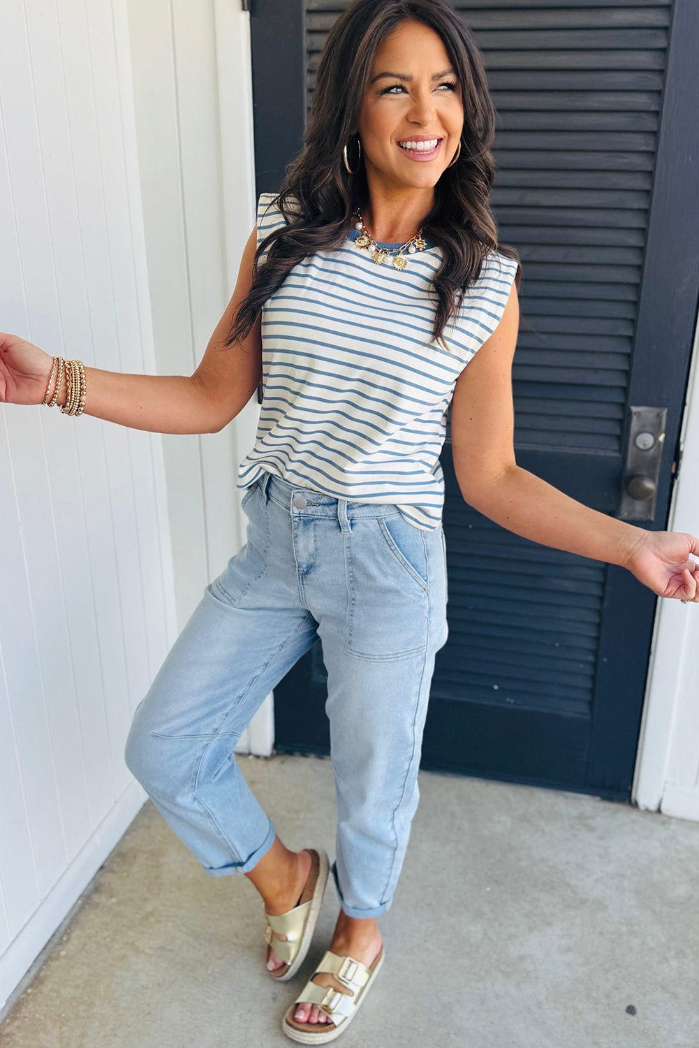 Beau Blue High Rise Relaxed Patch Pocket Jeans