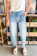 Beau Blue Light Wash Floral Pocketed High Waist Jeans