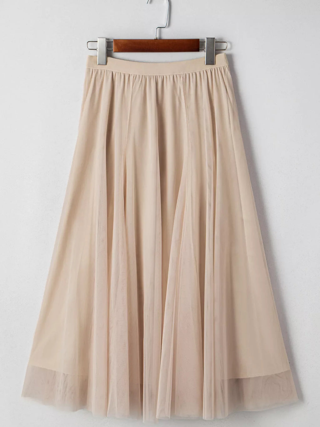 Tulle Mesh Overlay Flared Midi Skirt