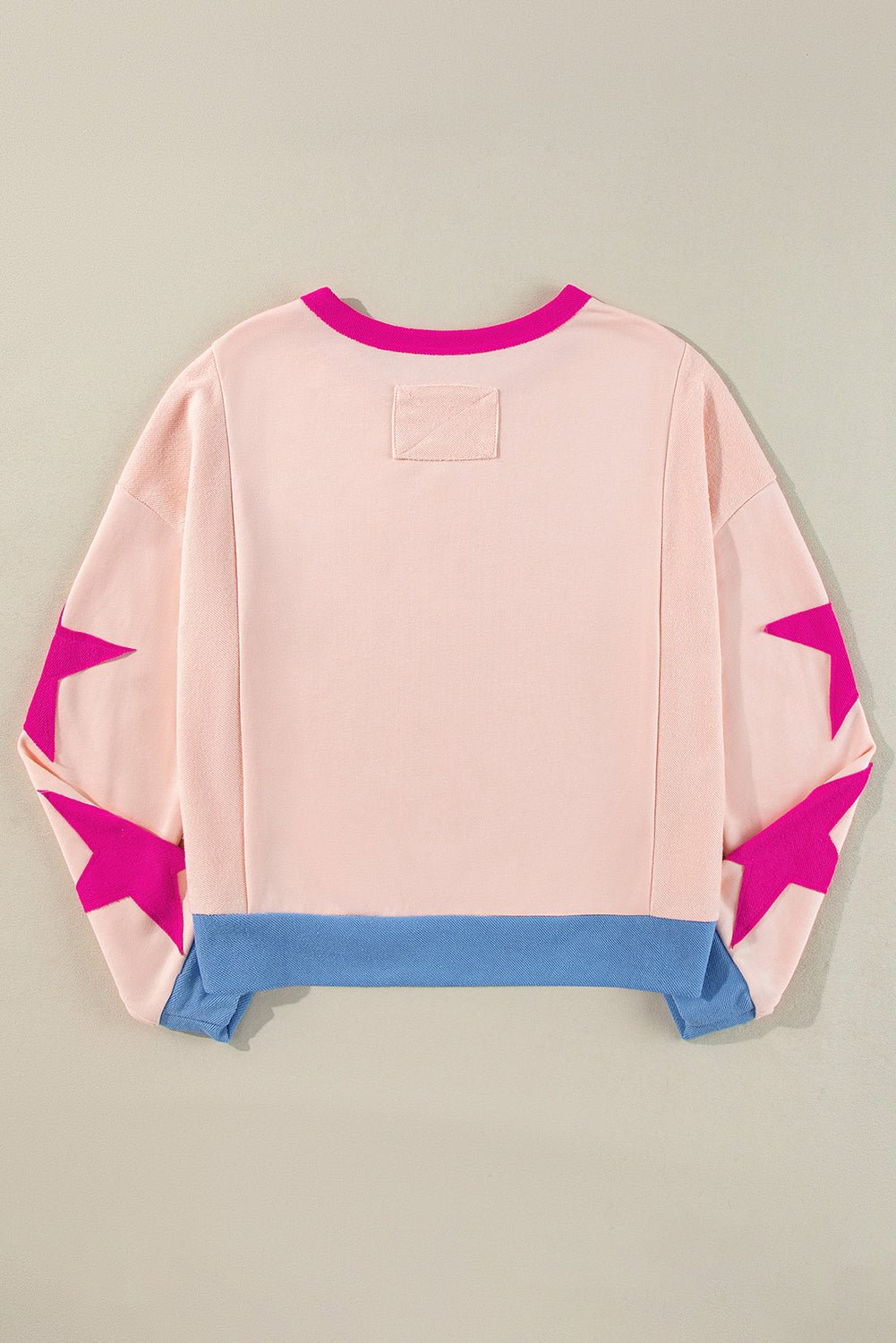 Beige Star Patchwork Exposed Seam Oversized Sweatshirt