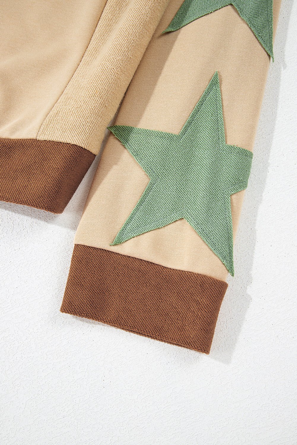 Beige Star Patchwork Exposed Seam Oversized Sweatshirt