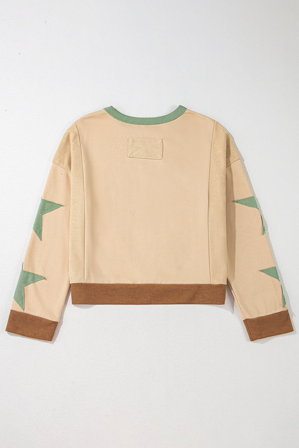 Beige Star Patchwork Exposed Seam Oversized Sweatshirt
