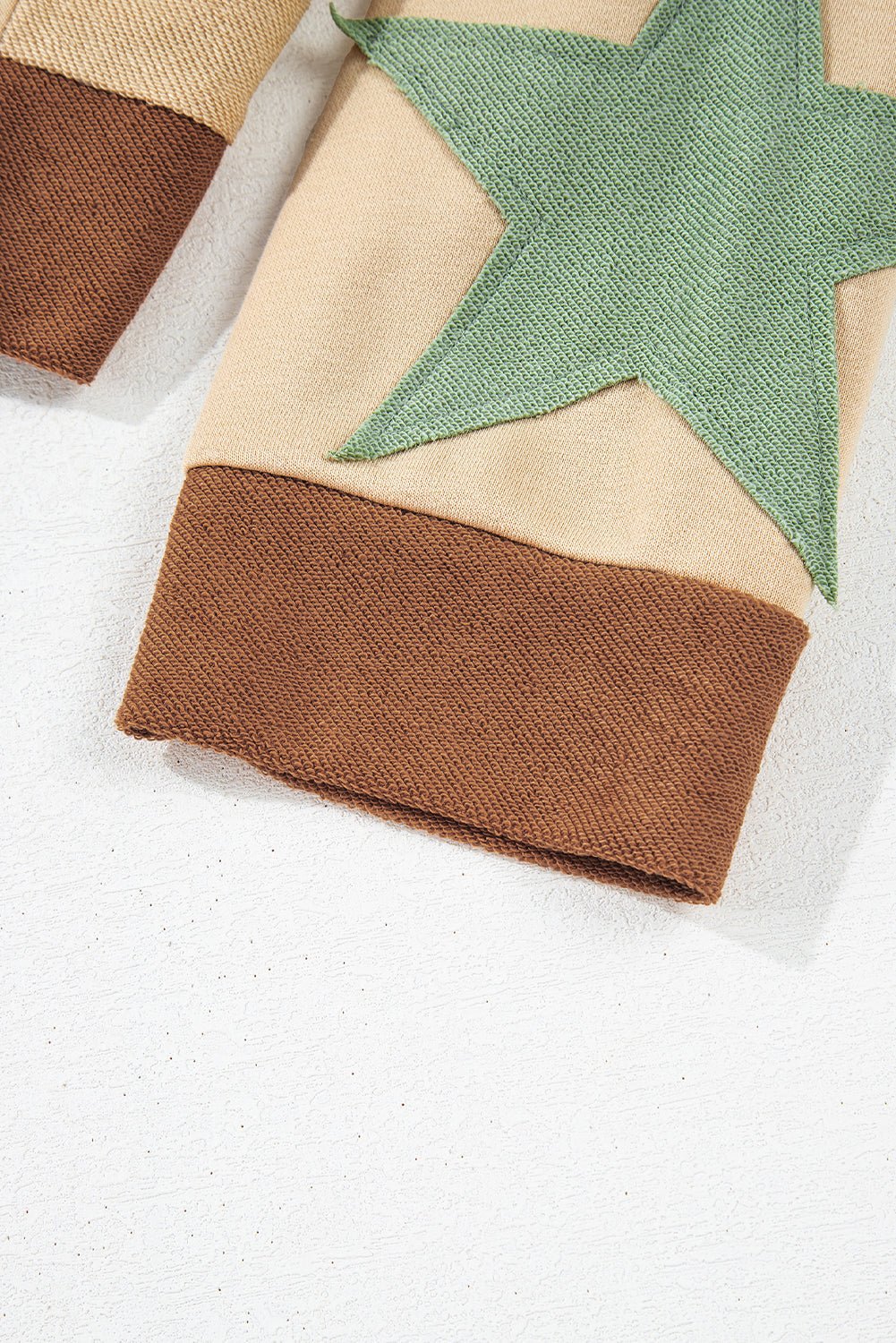 Beige Star Patchwork Exposed Seam Oversized Sweatshirt