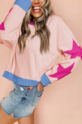Beige Star Patchwork Exposed Seam Oversized Sweatshirt
