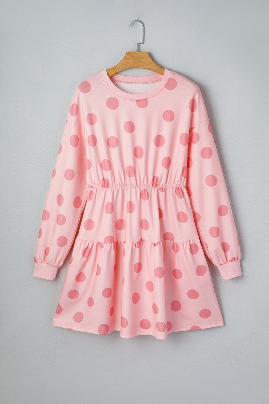Polka Dot Long Sleeve Flared Mini Dress